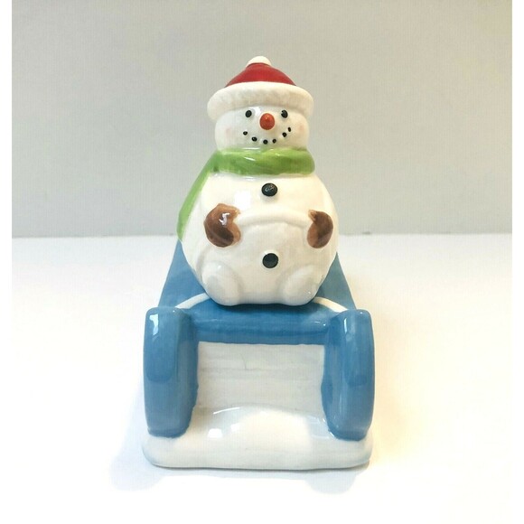 Yankee Candle Winter Snowman On Sled Tea Light Votive Candle Holder Ceramic NEW - Picture 3 of 6